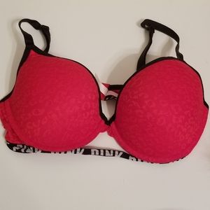 NEW PINK Victoria's Secret Red Padded 34DD Bra